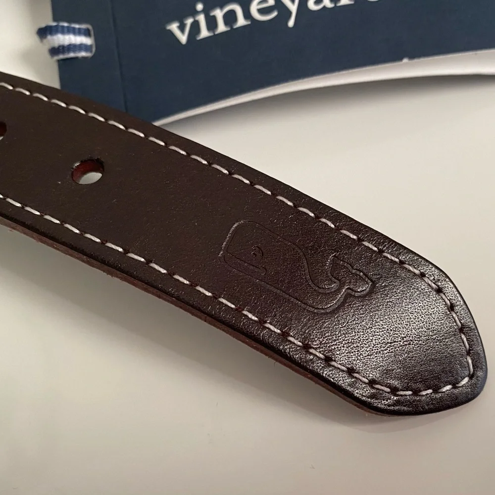 Vineyard Vines Kids Boys Seersucker Canvas Club Striped Blue White Brown Belt 26